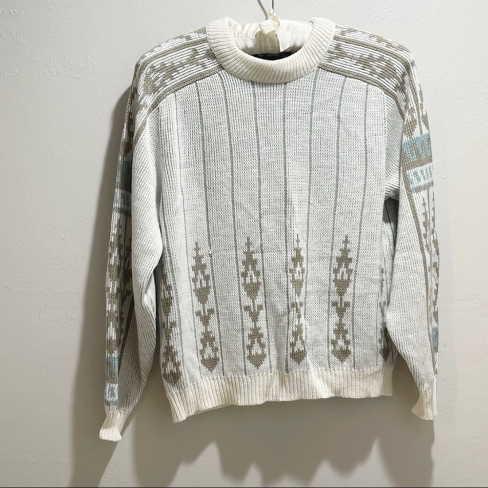 Vintage ST MICHAEL Menβs Aztec Tribal Print Sweater Gray Blue Made In UK 38